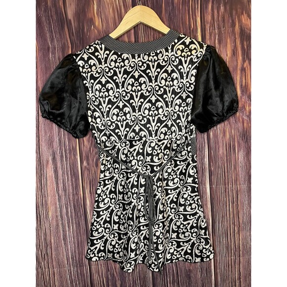 Y2K Vintage Rampage Babydoll Top S Small Black, White Groovy Blouse - Picture 2 of 4